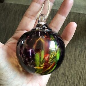 FINAL SALE Art Glass Hand Blown Swirl Purple and Green Round Ornament